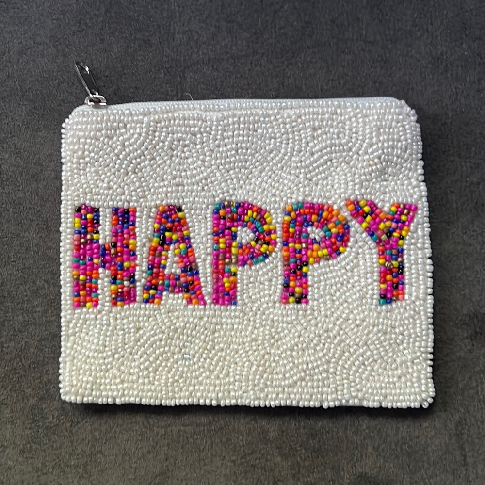 Brand new, hand beaded happy pouch